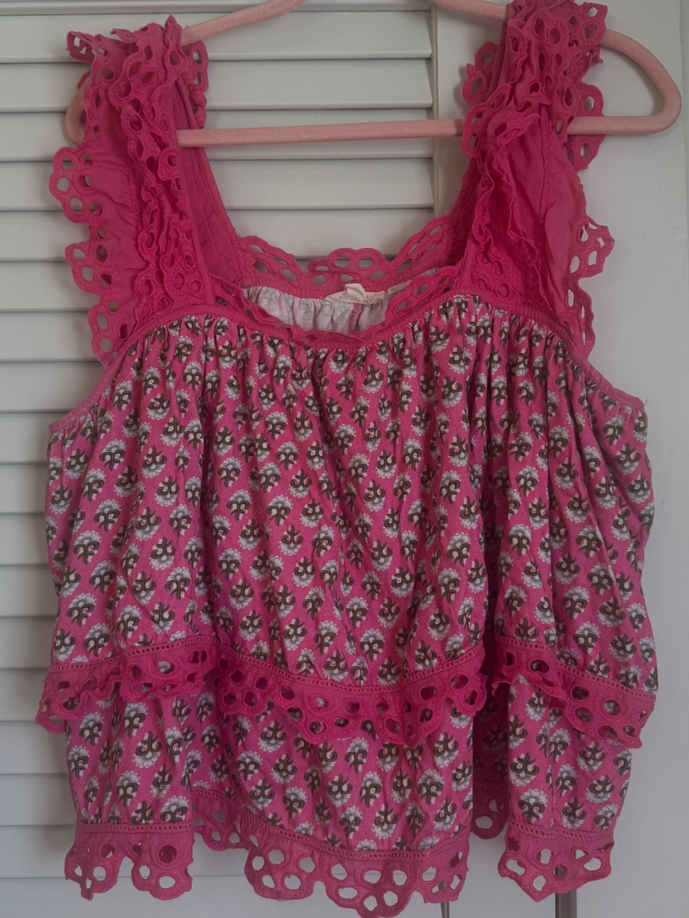 Anthropologie Girls Hot Pink Eyelet-Trim Floral Tank
